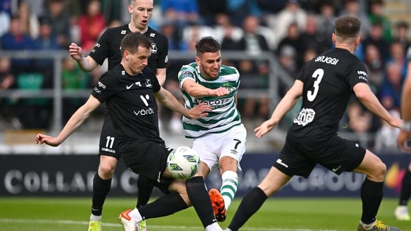 Dylan Watts of Shamrock Rovers has a shot on goal