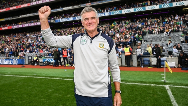 Meath manager Colm O'Rourke celebrates victory in the Tailteann Cup final