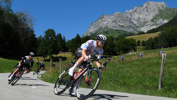 Tadej Pogacar descends during the stage 15 of the Tour de France