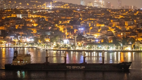 The TQ Samsun bulk carrier - carrying the last grain shipment under the deal - transits the Bosphorus Strait during the early morning hours of this morning