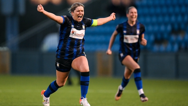 Laurie Ryan celebrates her side's penalty shootout victory in this year's Women's President's Cup against Shelbourne