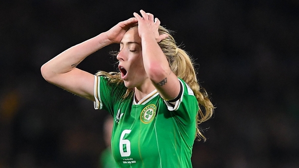 Megan Connolly reacts after her late free kick whistled over the crossbar