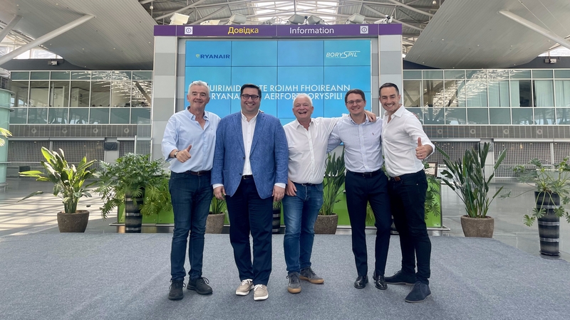 Ryanair Group CEO Michael O'Leary, CEO of Boryspil Airport, Oleksiy Dubrevskyy, Ryanair CEO Eddie Wilson, Ryanair CCO Jason McGuinness