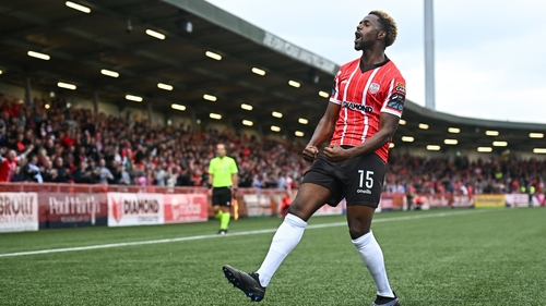 Derry City's Sadou Diallo celebrates the only goal of the game at the Brandywell