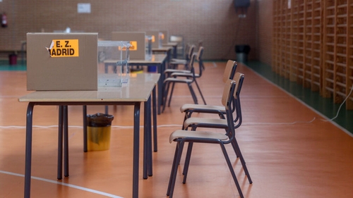 A polling station in Getafe, Madrid, ready for the Spanish general election