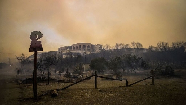 The burnt facilities of a hotel in the village of Kiotari on the Greek island of Rhodes