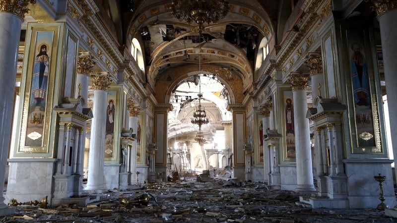 The Transfiguration Cathedral building damaged as a result of a missile strike in Odesa