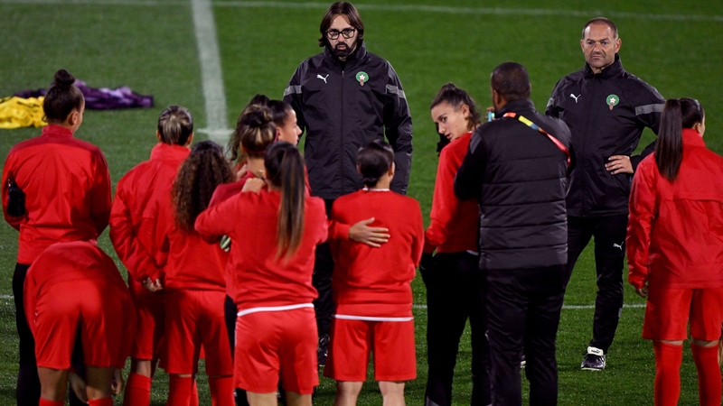 Morocco coach Reynald Pedros takes a training session at the Lakeside Stadium in Melbourne ahead of the clash with Germany