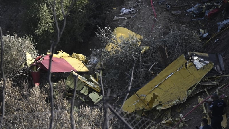 The remains of the firefighting plane that crashed on the island of Evia