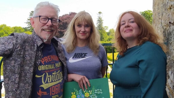 The National Famine Museum's Artist in Residence Olena Kovalevych, with Vincent Woods and Alia Shadrova