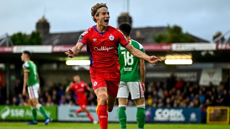 Harry Wood celebrates Shelbourne's opening goal at Turner's Cross