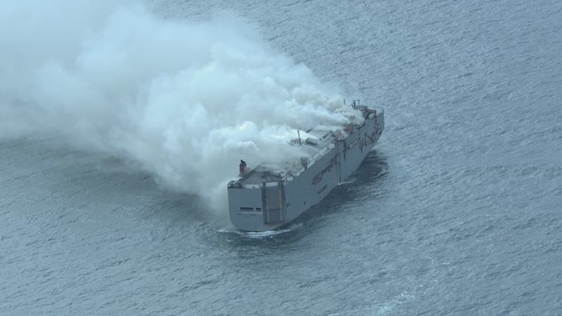 The Fremantle Highway was carrying almost 3,800 cars when it caught fire (Pic: Dutch coast guard)