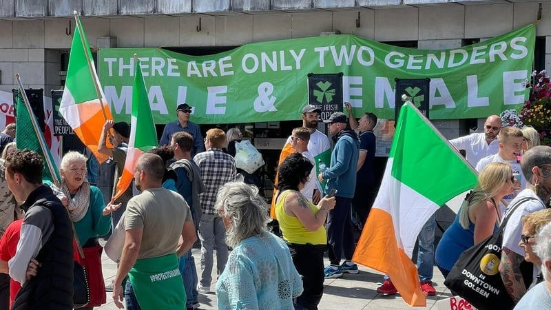 Protesters against the availability of LGBTQ+ material are holding a demonstration outside the library