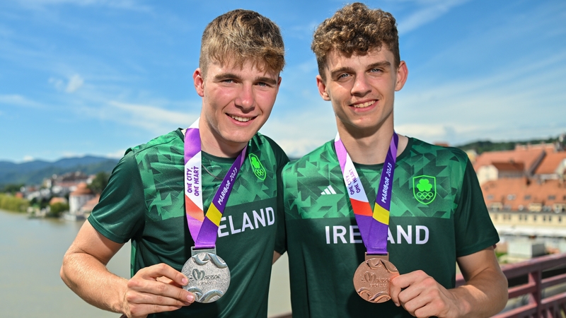 Conor Murphy (L) and Cian Crampton with their medals