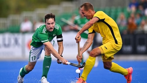 Sean Murray of Ireland in action against Andrii Koshelenko of Ukraine