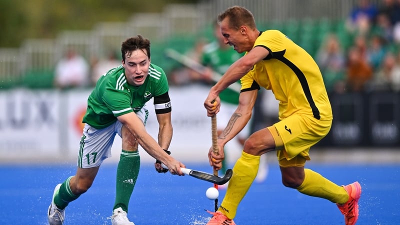 Sean Murray of Ireland in action against Andrii Koshelenko of Ukraine