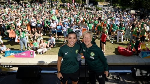 Ireland manager Vera Pauw and team captain Katie McCabe at the FIFA Fan Festival in Brisbane