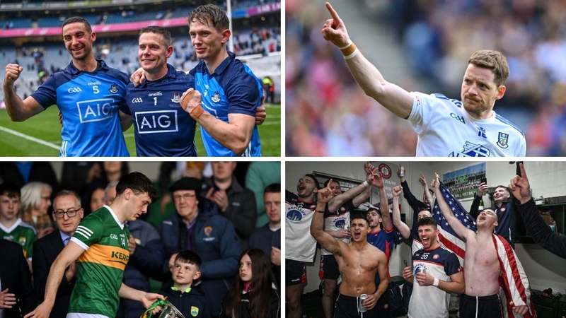 Clockwise from top left: Dublin's record breakers McCarthy, Cluxton and Fitzsimons, Monaghan's Conor McManus, jubilant New York dressing room scenes and David Clifford leading Kerry to Munster final victory the day after the detah of his mother Ellen