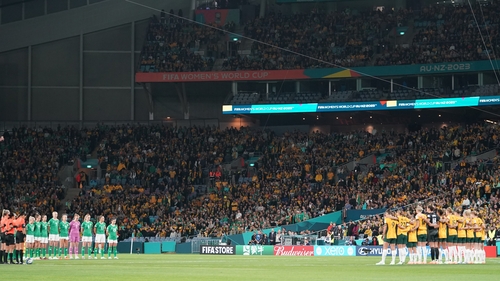 The Republic of Ireland and Australia line up at the Accor Stadium in Sydney