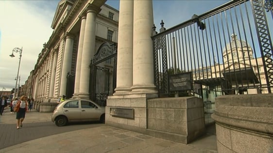 A car is crashed into the gates of Government Buildings in Dublin, 2018.