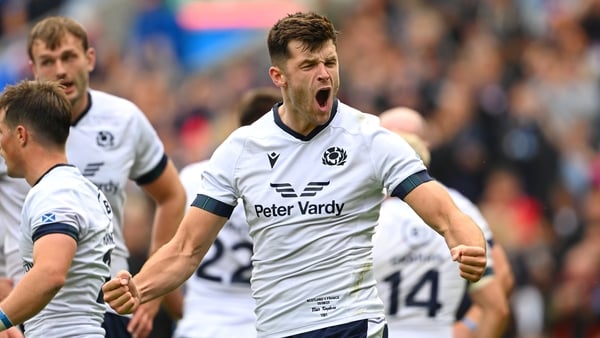 Scotland's Blair Kinghorn celebrates victory at the final whistle