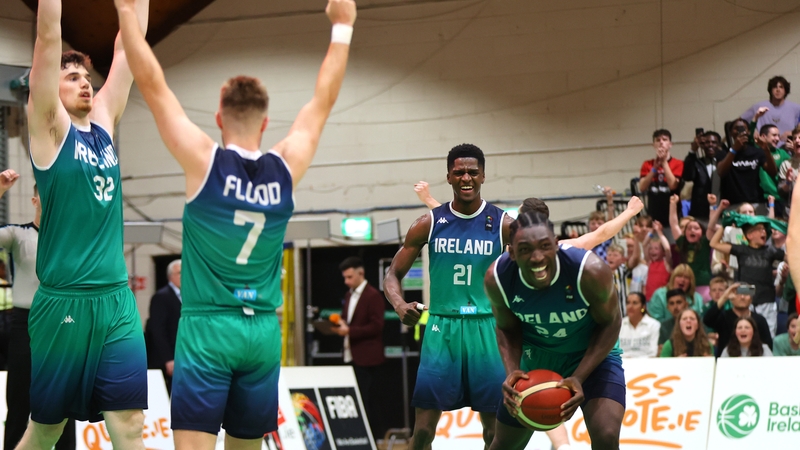 Neal Quinn, Sean Flood, Taiwo Badmus and Sam Alajiki celebrate Ireland's victory. Credit: Inpho