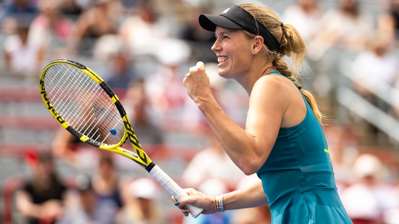 Caroline Wozniacki celebrates her win in Canada