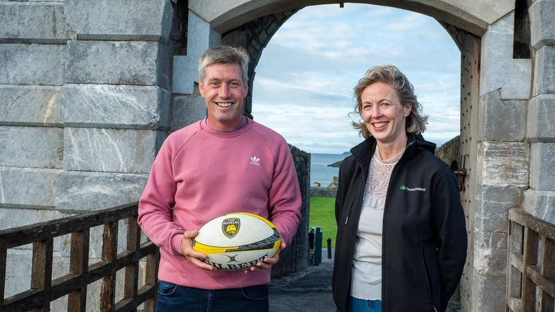 Ronan O'Gara and Monica MacLaverty during filming for Tourism Ireland's new campaign at Charles Fort in Kinsale