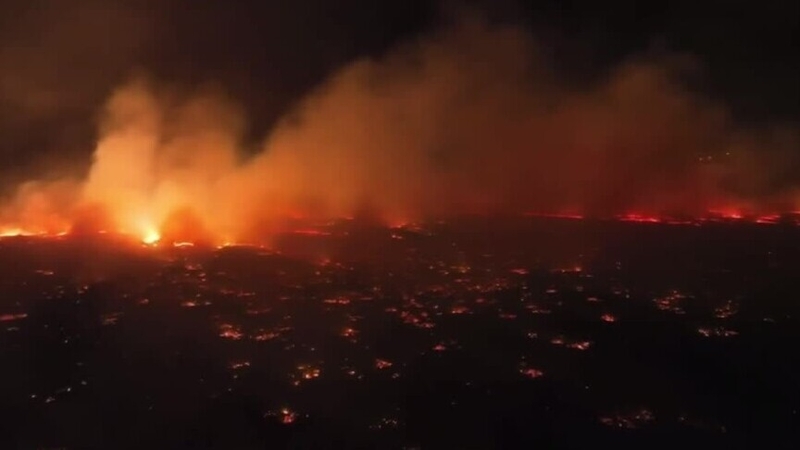 Video posted on social media showed blazes tearing through the heart of the beachfront town and sending up huge plumes of black smoke (Pic: Clint Hansen of Maui Real Estate Radio)