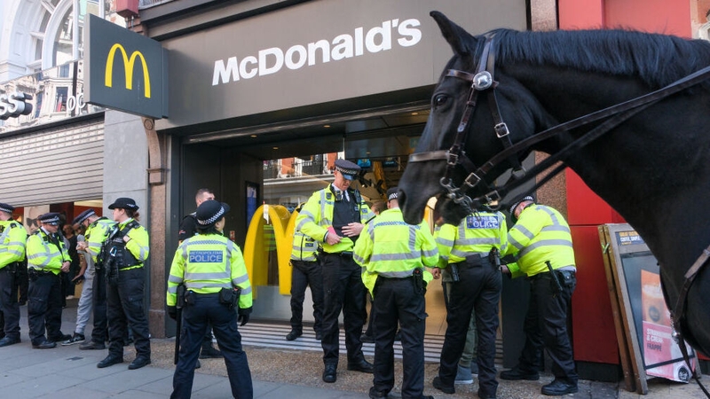 Officers on horseback helped to disperse hundreds of people yesterday