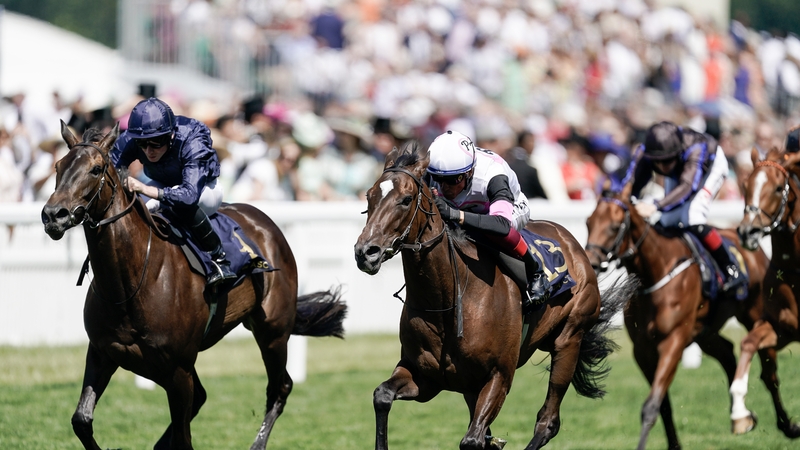 Frankie Dettori riding Porta Fortuna (white cap) win The Albany Stakes - Oisin Murphy will now take over