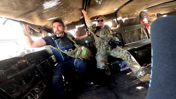Finn Boylan (left) has been travelling to the frontlines of the war in Ukraine since February 2022