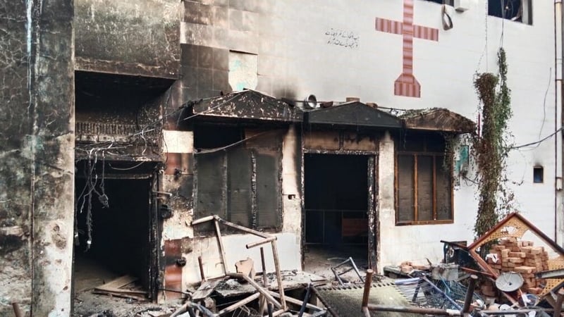 A church destroyed in the Faisalabad district