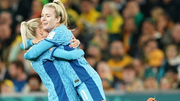 Lauren Hemp celebrates her goal against Australia with England team-mates