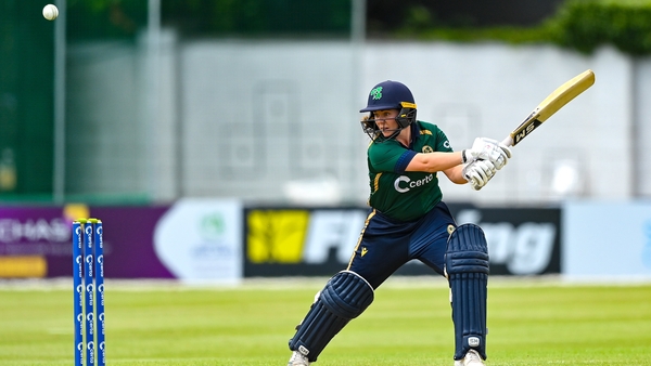 Laura Delany is action with the bat for Ireland last summer against Australia
