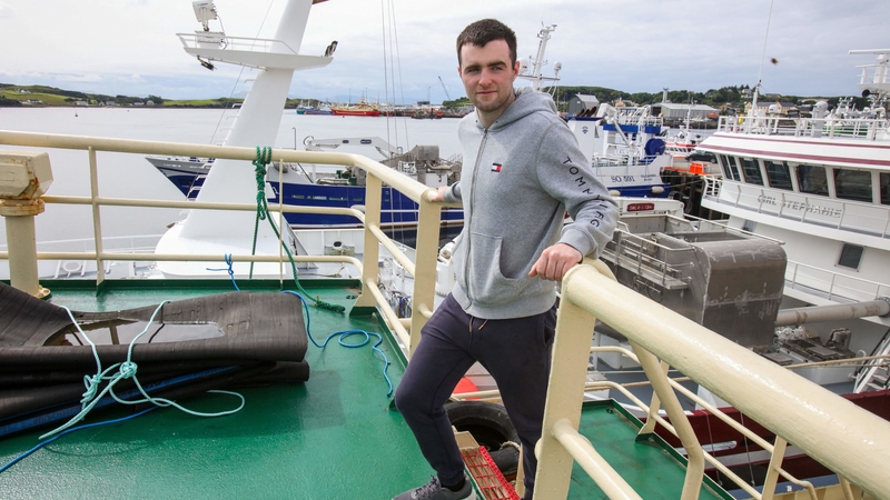 Daragh McGuinness, a deck hand on the Atlantic Challenger, which catches blue whiting and mackerel