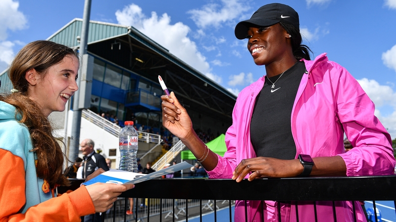 Rhasidat Adeleke signs autographs for fans at Morton Stadium in Santry