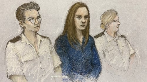 A court drawing of Lucy Letby during her trial