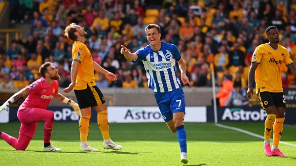Solly March celebrates scoring Brighton's fourth goal