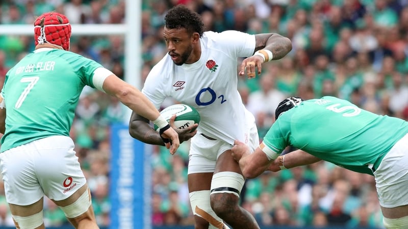 Courtney Lawes in action against Ireland at the Aviva Stadium