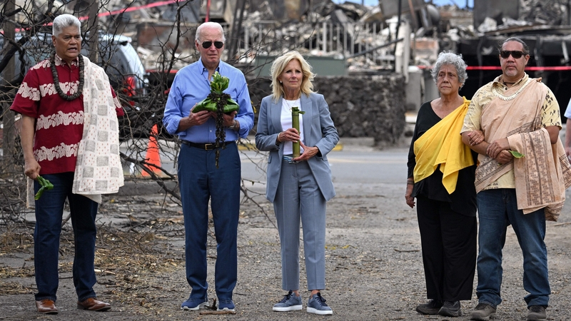 Joe and Jill Biden participate in a blessing ceremony with Lahaina elders at Moku'ula