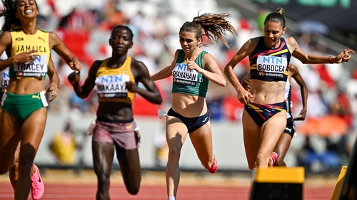 Louise Shanahan, second from right, crosses the finish line to place fifth