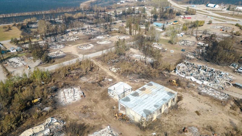Hay River has been evacuated after nearby Enterprise (pictured) was destroyed by the fires