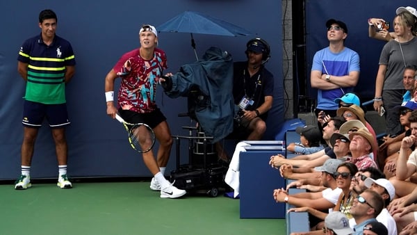 Holger Rune up close and personal with the spectators on the intimate Flushing Meadows court five