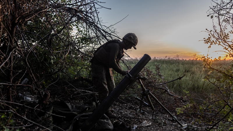 A Ukrainian soldier prepares a 120mm mortar on the frontline (File image)