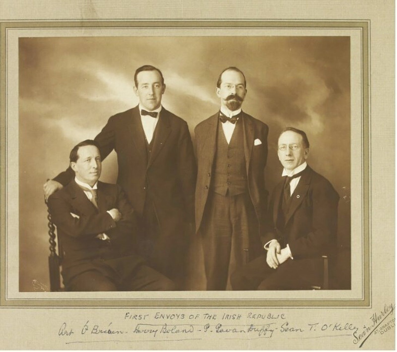 The very first envoys of the Irish Republic , 1919: Art Ó Brien, Harry Boland, George Gavan Duffy and Sean T O'Kelly (Credit: HE:W.204 © National Museum of Ireland)