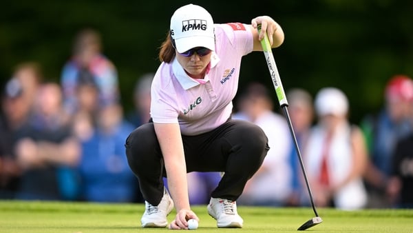 Leona Maguire lines up her eagle putt on the 16th green