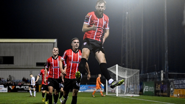 Will Patching celebrates after scoring Derry City's third goal