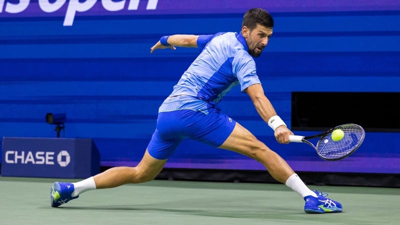 Novak Djokovic returns the ball to Serbia's Laslo Djere