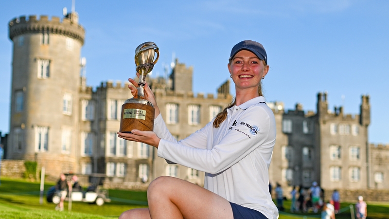 Smilla Soenderby poses with the trophy in front of Dromoland Castle